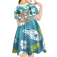 Hawaii Summer Christmas Kid Short Sleeve Dress Surfing Santa Shaka Catch The Wave LT14 - Polynesian Pride