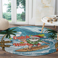 Hawaii Summer Christmas Round Carpet Surfing Santa Shaka Catch The Wave