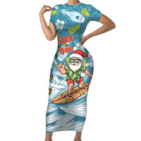 Hawaii Summer Christmas Short Sleeve Bodycon Dress Surfing Santa Shaka Catch The Wave