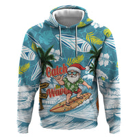 Hawaii Summer Christmas Zip Hoodie Surfing Santa Shaka Catch The Wave