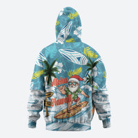 Hawaii Summer Christmas Zip Hoodie Surfing Santa Shaka Catch The Wave