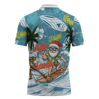 Hawaii Summer Christmas Zipper Polo Shirt Surfing Santa Shaka Catch The Wave LT14 - Polynesian Pride