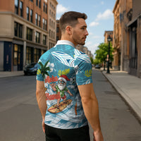 Hawaii Summer Christmas Zipper Polo Shirt Surfing Santa Shaka Catch The Wave LT14 - Polynesian Pride