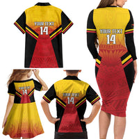 Papua New Guinea Rugby Custom Family Matching Long Sleeve Bodycon Dress and Hawaiian Shirt Go PNG Hunters Polynesian Pattern - Polynesian Pride