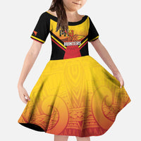 Papua New Guinea Rugby Custom Family Matching Off The Shoulder Long Sleeve Dress and Hawaiian Shirt Go PNG Hunters Polynesian Pattern - Polynesian Pride