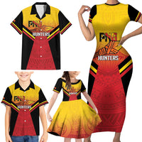 Papua New Guinea Rugby Custom Family Matching Short Sleeve Bodycon Dress and Hawaiian Shirt Go PNG Hunters Polynesian Pattern - Polynesian Pride