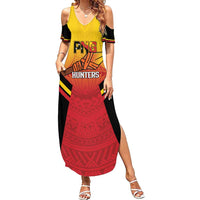 Papua New Guinea Rugby Custom Family Matching Summer Maxi Dress and Hawaiian Shirt Go PNG Hunters Polynesian Pattern - Polynesian Pride
