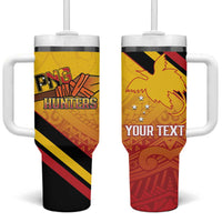 Papua New Guinea Rugby Custom Tumbler With Handle Go PNG Hunters Polynesian Pattern - Polynesian Pride