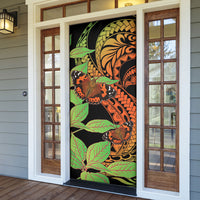 Kamehameha Butterfly Hawaii Door Cover Hawaiian Pulelehua Mamaki Orange Green Color