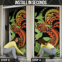Kamehameha Butterfly Hawaii Door Cover Hawaiian Pulelehua Mamaki Orange Green Color