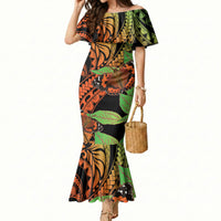 Kamehameha Butterfly Hawaii Mermaid Dress Hawaiian Pulelehua Mamaki Orange Green Color