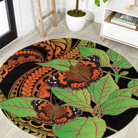 Kamehameha Butterfly Hawaii Round Carpet Hawaiian Pulelehua Mamaki Orange Green Color