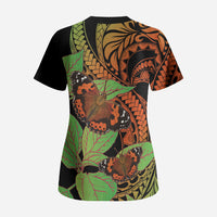 Kamehameha Butterfly Hawaii Scrub Top Hawaiian Pulelehua Mamaki Orange Green Color