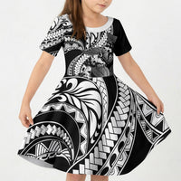 Kamehameha Butterfly Hawaii Kid Short Sleeve Dress Hawaiian Pulelehua Mamaki Black Color
