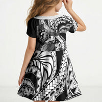 Kamehameha Butterfly Hawaii Kid Short Sleeve Dress Hawaiian Pulelehua Mamaki Black Color