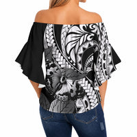 Kamehameha Butterfly Hawaii Off Shoulder Wrap Waist Top Hawaiian Pulelehua Mamaki Black Color