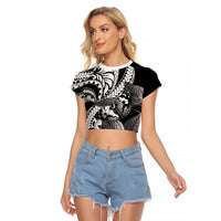 Kamehameha Butterfly Hawaii Raglan Cropped T Shirt Hawaiian Pulelehua Mamaki Black Color