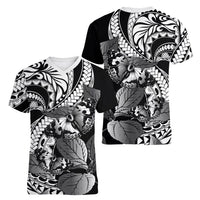 Kamehameha Butterfly Hawaii Women V-Neck T-Shirt Hawaiian Pulelehua Mamaki Black Color