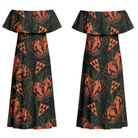 Kamehameha Butterfly Mamaki Hawaii Family Matching Off Shoulder Maxi Dress and Hawaiian Shirt Pulelehua Hawaiian Kakau Seamless Style