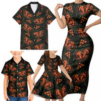 Kamehameha Butterfly Mamaki Hawaii Family Matching Short Sleeve Bodycon Dress and Hawaiian Shirt Pulelehua Hawaiian Kakau Seamless Style