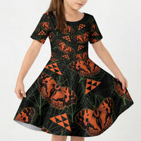 Kamehameha Butterfly Mamaki Hawaii Kid Short Sleeve Dress Pulelehua Hawaiian Kakau Seamless Style