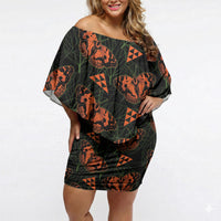 Kamehameha Butterfly Mamaki Hawaii Off Shoulder Short Dress Pulelehua Hawaiian Kakau Seamless Style