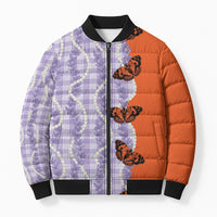 Kamehameha Butterfly Palaka Hawaii Bomber Puffer Jacket Pulelehua Honohono Pikake Lei