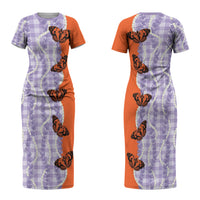 Kamehameha Butterfly Palaka Hawaii Couples Matching Short Sleeve Bodycon Dress and Hawaiian Shirt Pulelehua Honohono Pikake Lei