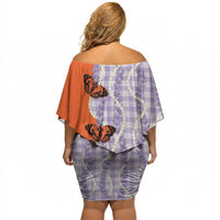 Kamehameha Butterfly Palaka Hawaii Off Shoulder Short Dress Pulelehua Honohono Pikake Lei