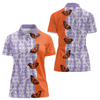 Kamehameha Butterfly Palaka Hawaii Women Polo Shirt Pulelehua Honohono Pikake Lei