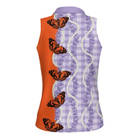 Kamehameha Butterfly Palaka Hawaii Women Sleeveless Polo Shirt Pulelehua Honohono Pikake Lei