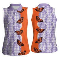 Kamehameha Butterfly Palaka Hawaii Women Sleeveless Polo Shirt Pulelehua Honohono Pikake Lei