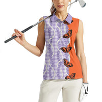 Kamehameha Butterfly Palaka Hawaii Women Sleeveless Polo Shirt Pulelehua Honohono Pikake Lei
