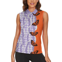 Kamehameha Butterfly Palaka Hawaii Women Sleeveless Polo Shirt Pulelehua Honohono Pikake Lei