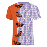 Kamehameha Butterfly Palaka Hawaii Women V-Neck T-Shirt Pulelehua Honohono Pikake Lei