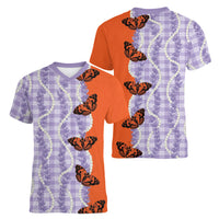 Kamehameha Butterfly Palaka Hawaii Women V-Neck T-Shirt Pulelehua Honohono Pikake Lei