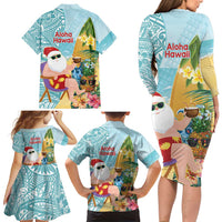 Aloha Hawaii Mele Kalikimaka Family Matching Long Sleeve Bodycon Dress and Hawaiian Shirt Chilling Santa With Pineapple - Polynesian Pattern LT14 - Polynesian Pride
