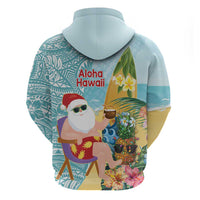 Aloha Hawaii Mele Kalikimaka Hoodie Chilling Santa With Pineapple - Polynesian Pattern