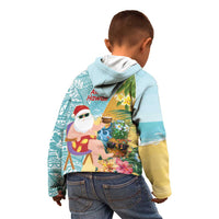 Aloha Hawaii Mele Kalikimaka Kid Hoodie Chilling Santa With Pineapple - Polynesian Pattern