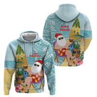 Aloha Hawaii Mele Kalikimaka Zip Hoodie Chilling Santa With Pineapple - Polynesian Pattern