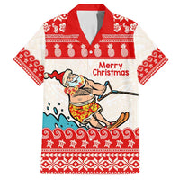 Mele Kalikimaka Hawaii Family Matching Long Sleeve Bodycon Dress and Hawaiian Shirt Water-skiing Santa Tropical Vibes LT14 Dad's Shirt - Short Sleeve Red - Polynesian Pride