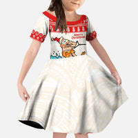 Mele Kalikimaka Hawaii Family Matching Off The Shoulder Long Sleeve Dress and Hawaiian Shirt Water-skiing Santa Tropical Vibes LT14 Daughter's Dress Red - Polynesian Pride