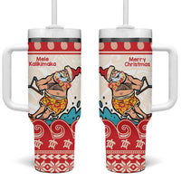 Mele Kalikimaka Hawaii Tumbler With Handle Water-skiing Santa Tropical Vibes