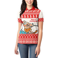 Mele Kalikimaka Hawaii Women Polo Shirt Water-skiing Santa Tropical Vibes