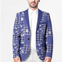 Blue Palaka Japanese Patterns Blazer Koi Fish Asanoha Sakura Patchwork Stylized - Polynesian Pride