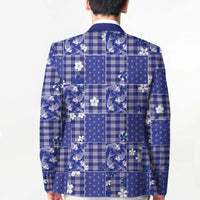 Blue Palaka Japanese Patterns Blazer Koi Fish Asanoha Sakura Patchwork Stylized - Polynesian Pride