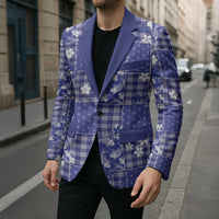 Blue Palaka Japanese Patterns Blazer Koi Fish Asanoha Sakura Patchwork Stylized - Polynesian Pride
