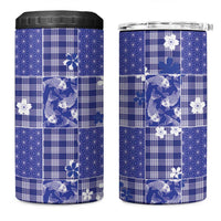 Blue Palaka Japanese Patterns 4 in 1 Can Cooler Tumbler Koi Fish Asanoha Sakura Patchwork Stylized - Polynesian Pride