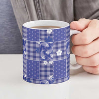 Blue Palaka Japanese Patterns Ceramic Mug Koi Fish Asanoha Sakura Patchwork Stylized - Polynesian Pride