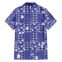 Blue Palaka Japanese Patterns Family Matching Off Shoulder Short Dress and Hawaiian Shirt Koi Fish Asanoha Sakura Patchwork Stylized - Polynesian Pride